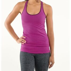 Lululemon Cool Racerback Hyper Stripe Raspberry Glo Light / Plum Size 4